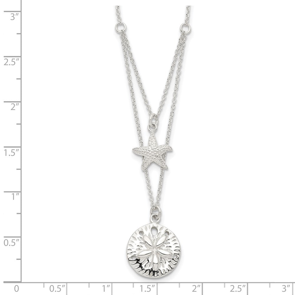Sterling Silver Starfish and Sand Dollar 18 inch 2-strand Necklace