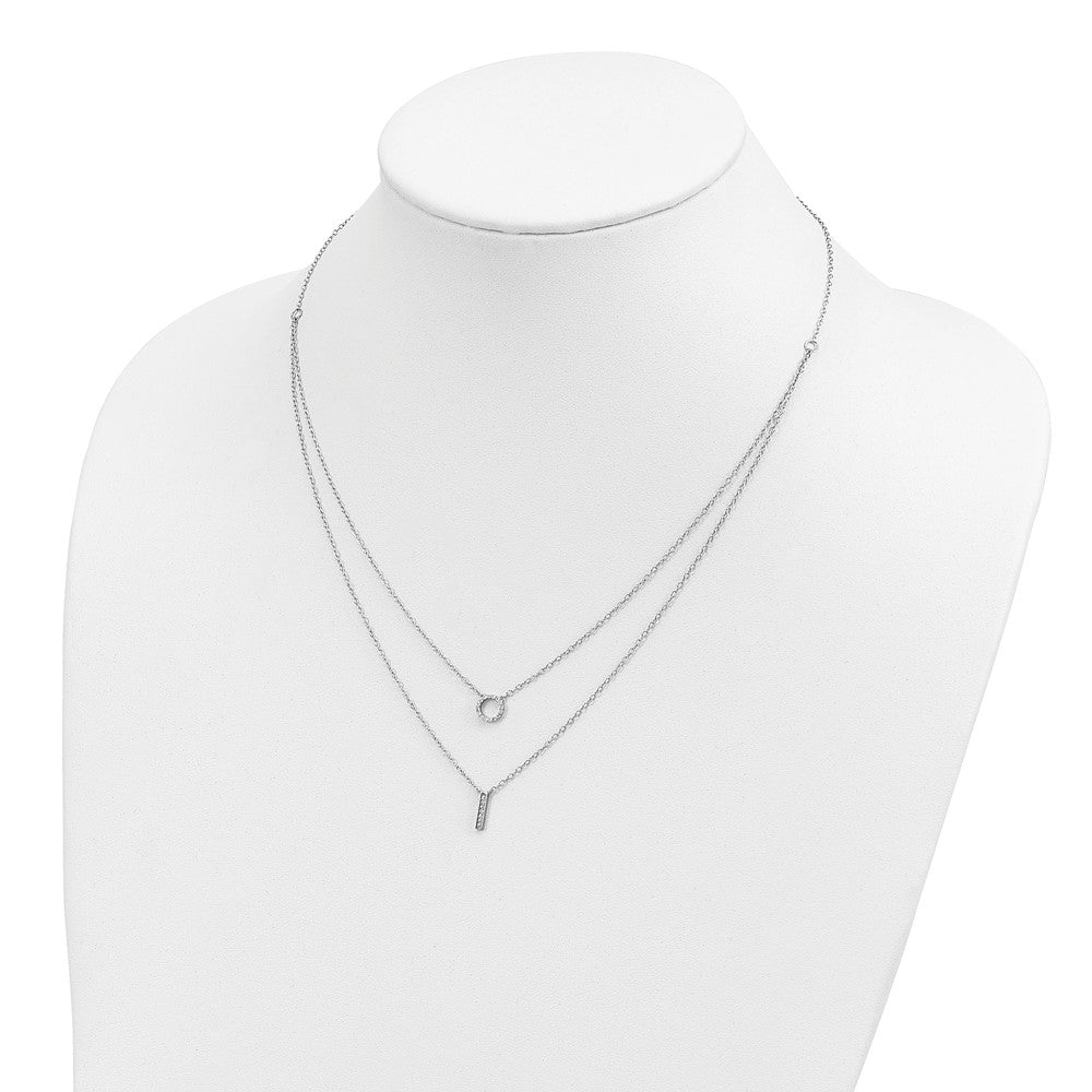 Sterling Silver Rhodium-plated CZ 2-Strand Necklace