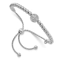 Sterling Silver RH-plated Beaded Saint Medal 5in to 8.25in Bracelet