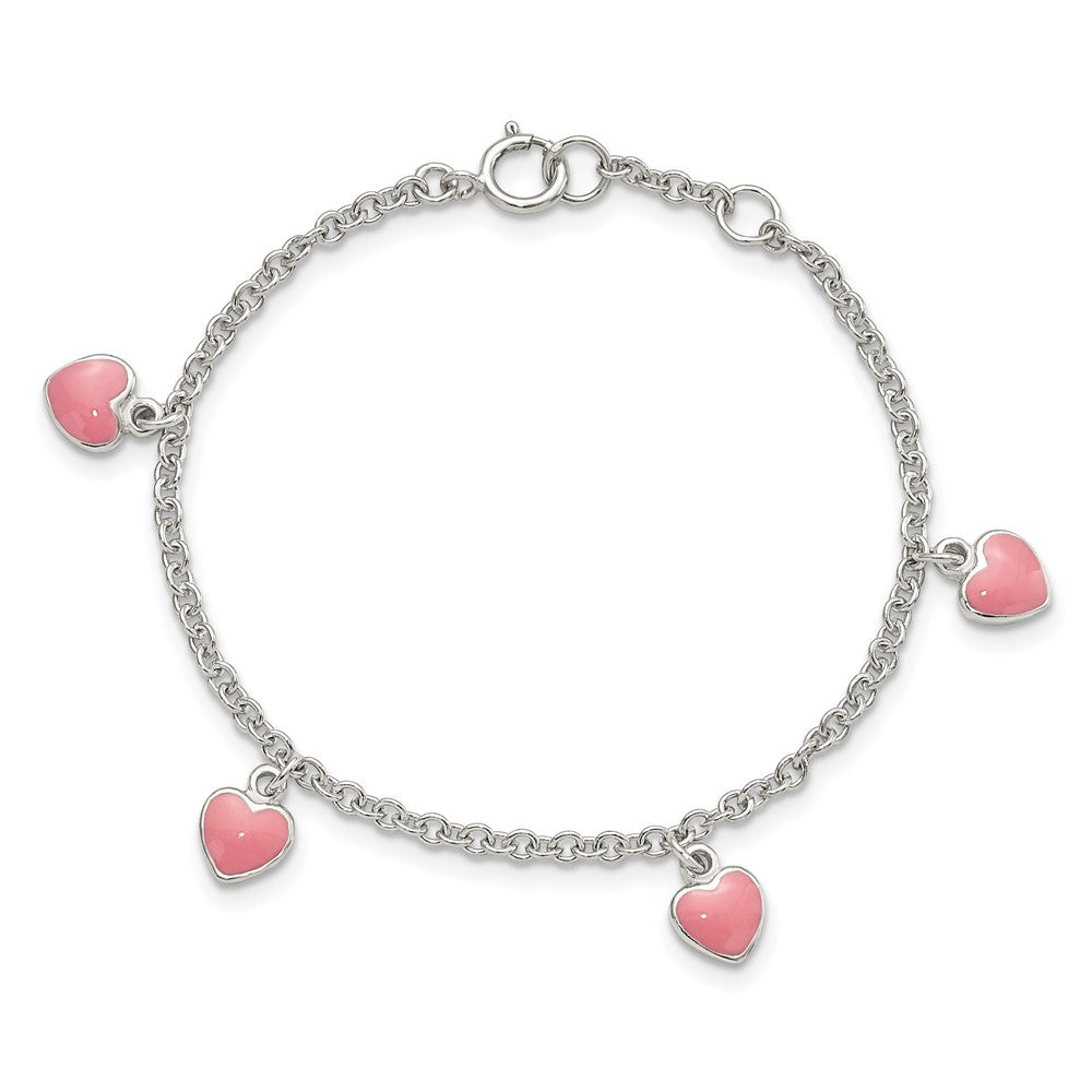 Sterling Silver Rhod-pltd Enamel Hearts 5.5 inch w/.5in ext Bracelet