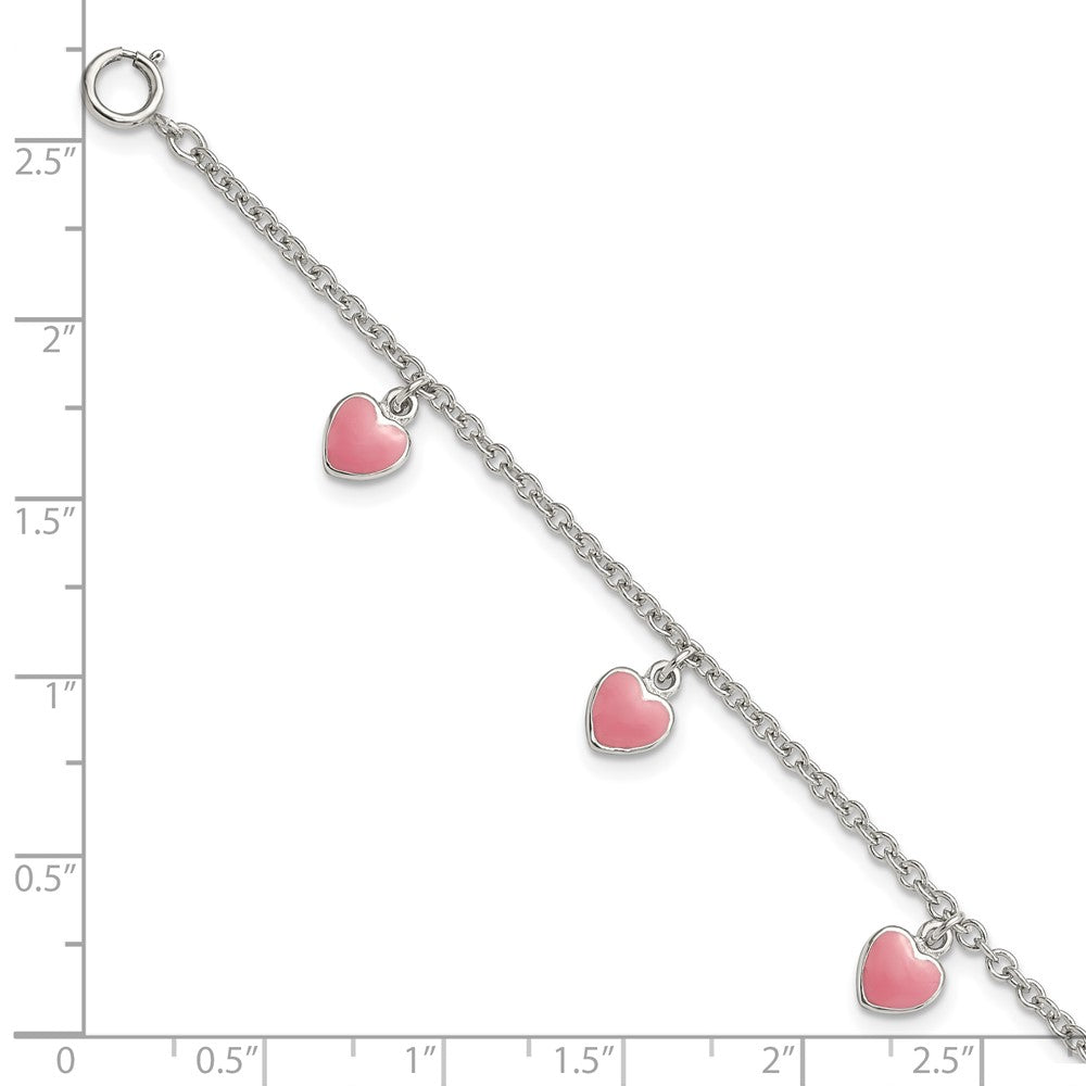 Sterling Silver Rhod-pltd Enamel Hearts 5.5 inch w/.5in ext Bracelet