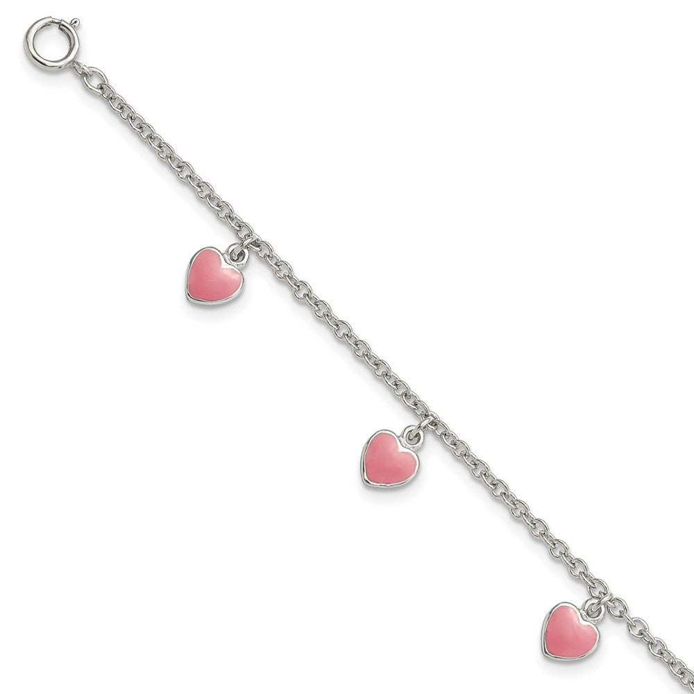 Sterling Silver Rhod-pltd Enamel Hearts 5.5 inch w/.5in ext Bracelet