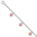 Sterling Silver Rhod-pltd Enamel Hearts 5.5 inch w/.5in ext Bracelet