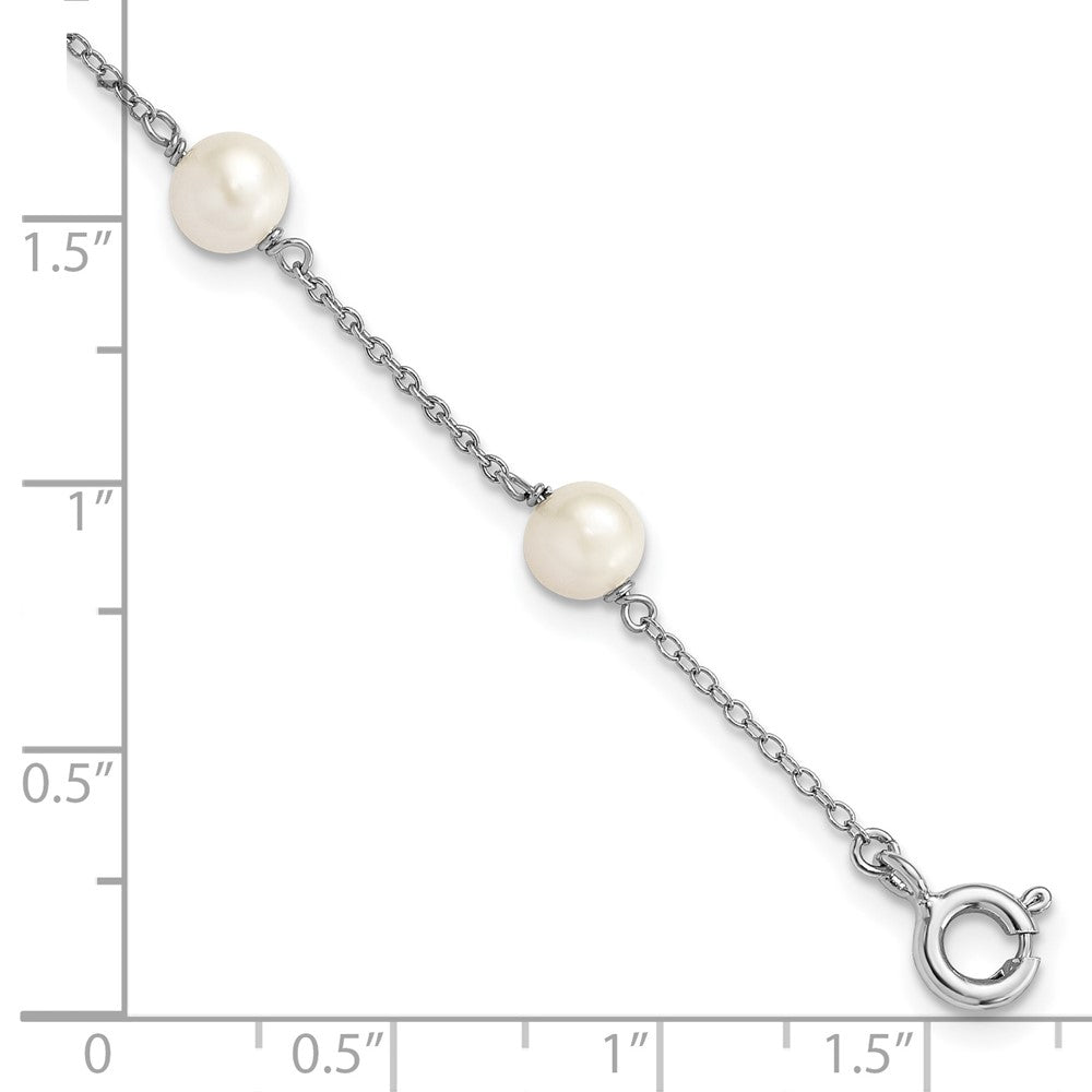 Sterling Silver RH-pltd Semi-round 3 station 5-5.5mm FWC Pearl 4in Bracelet