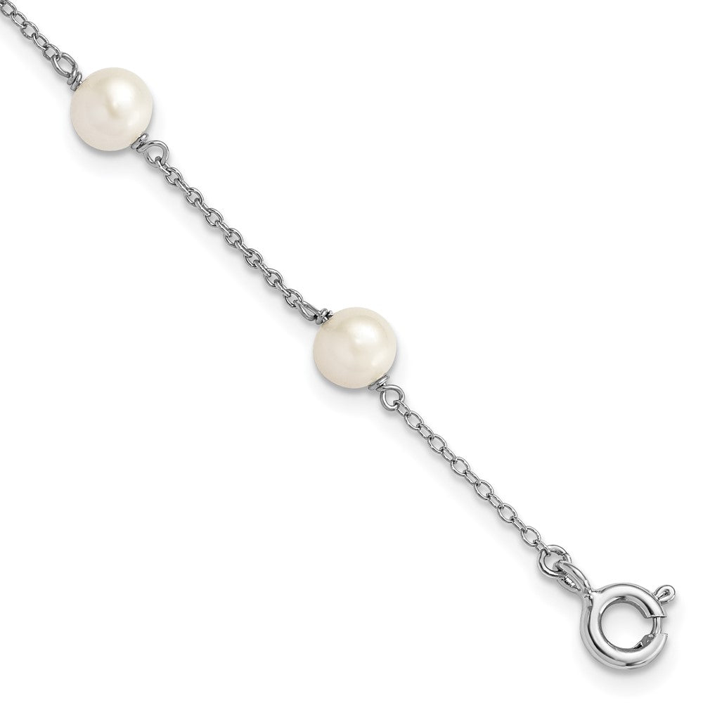 Sterling Silver RH-pltd Semi-round 3 station 5-5.5mm FWC Pearl 4in Bracelet