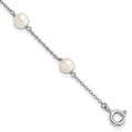 Sterling Silver RH-pltd Semi-round 3 station 5-5.5mm FWC Pearl 4in Bracelet