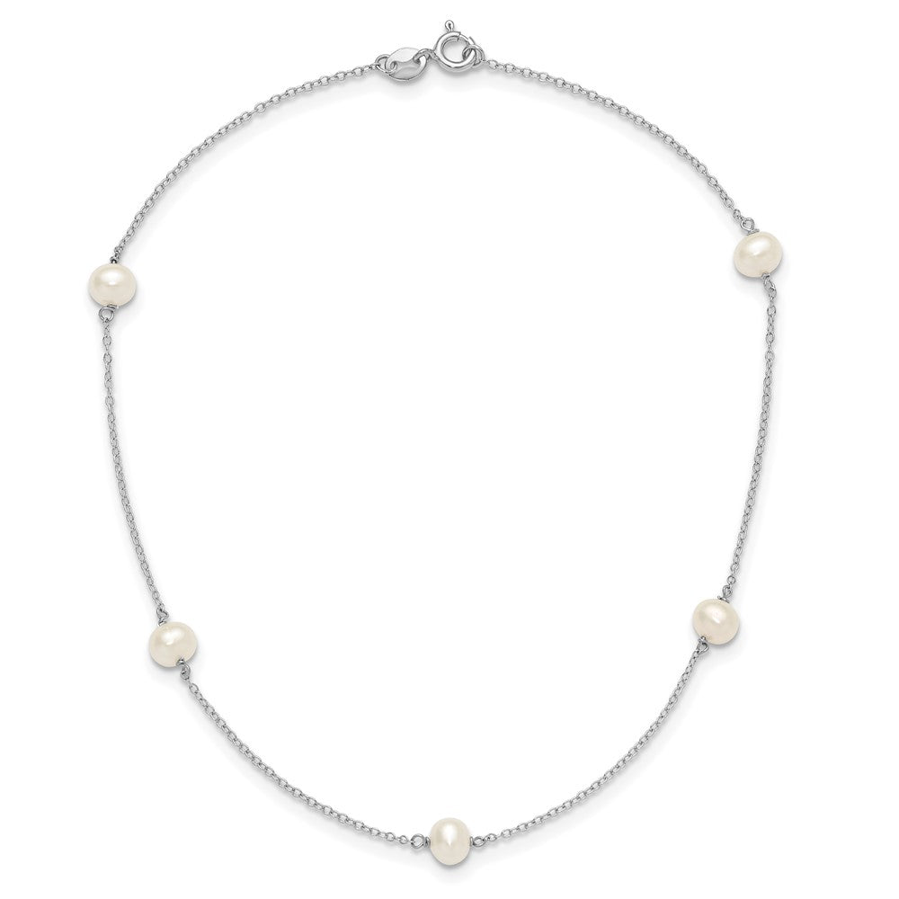 S Silver RH-pltd Semi-round 5-5.5mm FWC Pearl 5-Station 12 Inch Necklace