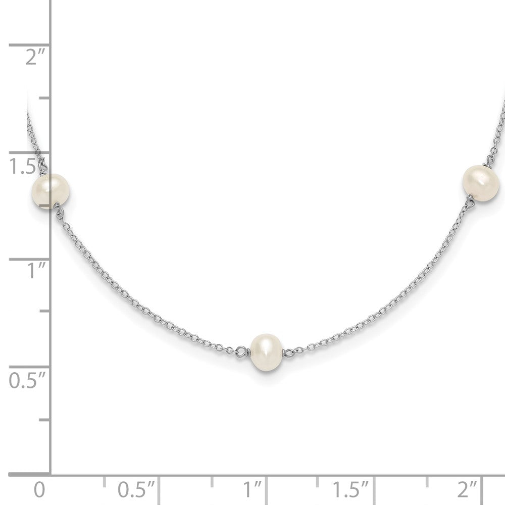 S Silver RH-pltd Semi-round 5-5.5mm FWC Pearl 5-Station 12 Inch Necklace