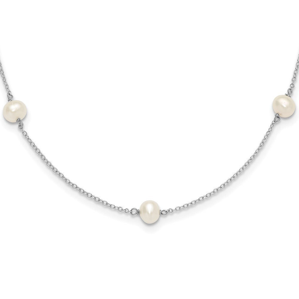 S Silver RH-pltd Semi-round 5-5.5mm FWC Pearl 5-Station 12 Inch Necklace