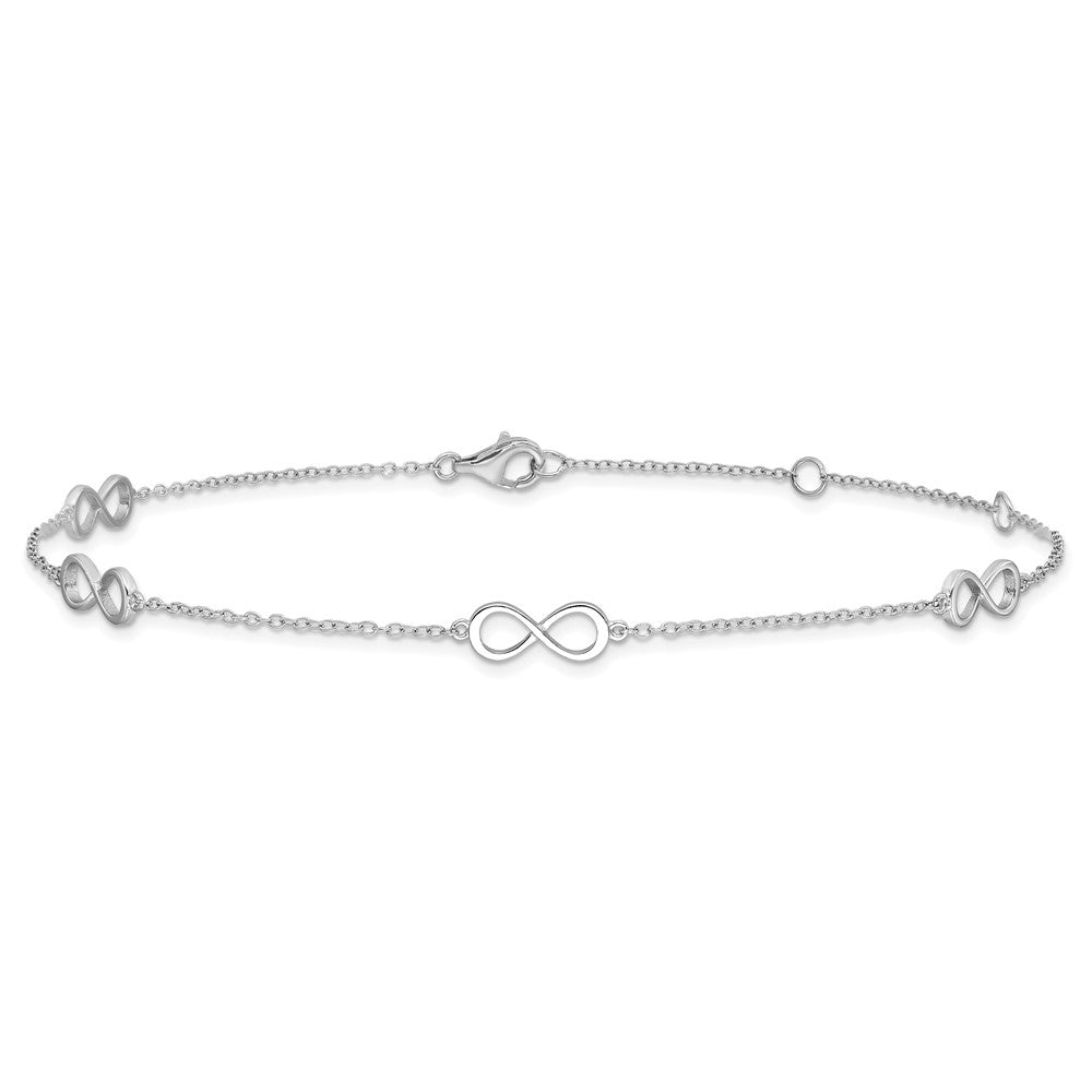 Sterling Silver Rhodium-plated Infinity Plus ext Anklet