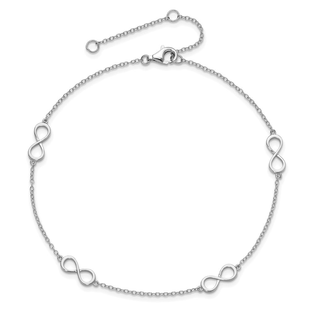 Sterling Silver Rhodium-plated Infinity Plus ext Anklet