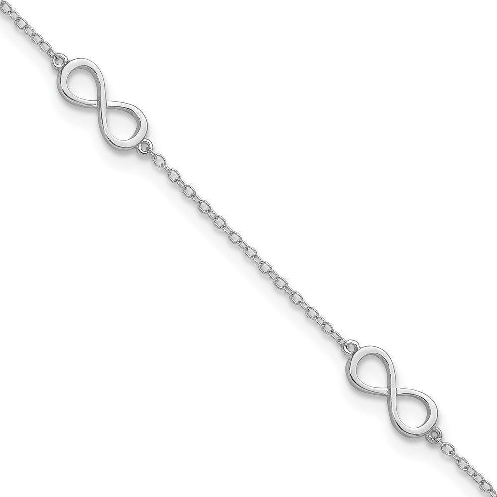 Sterling Silver Rhodium-plated Infinity Plus ext Anklet