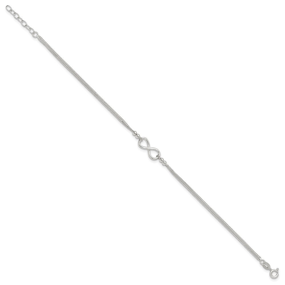 Sterling Silver 2-Strand Beaded Infinity Symbol Plus ext. Anklet