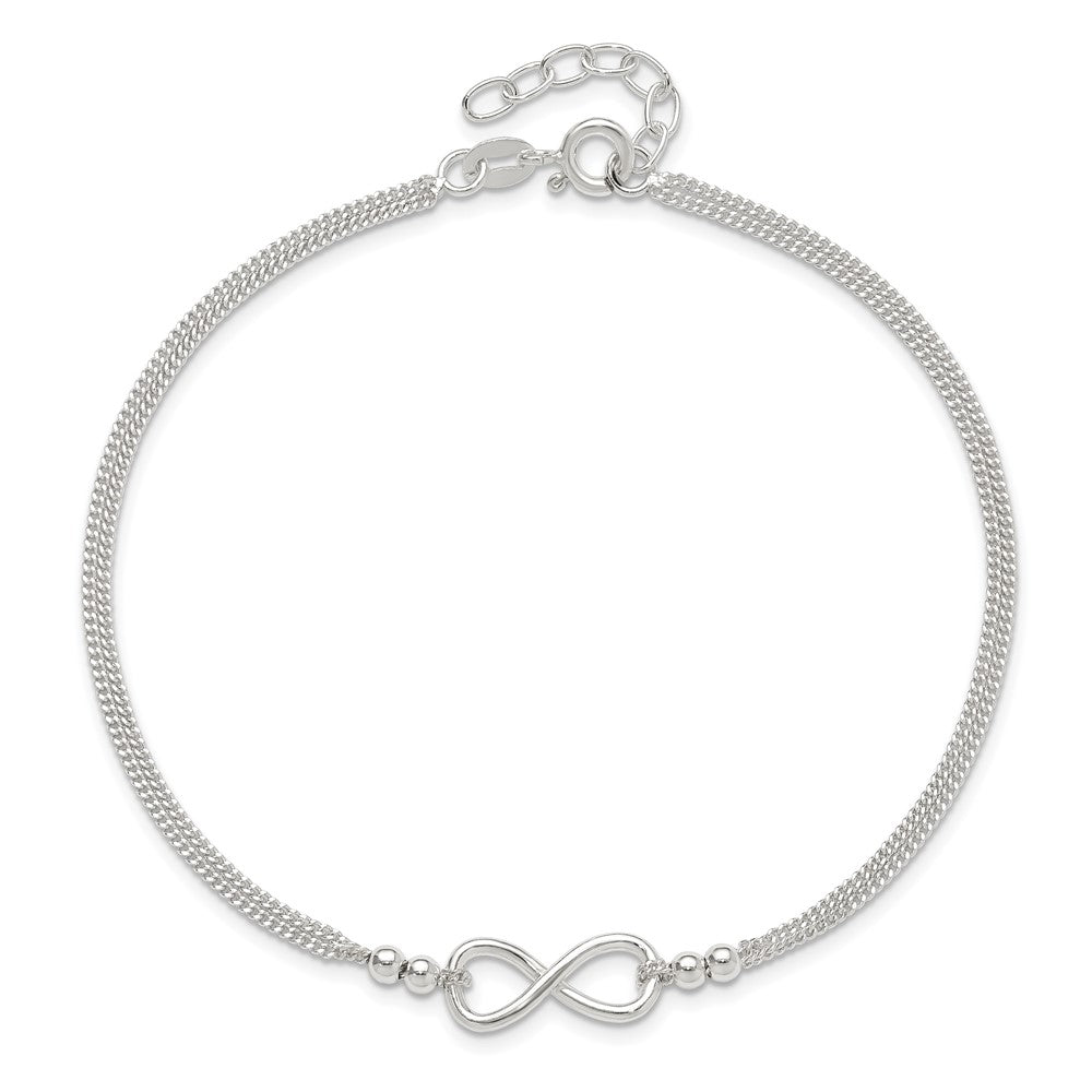Sterling Silver 2-Strand Beaded Infinity Symbol Plus ext. Anklet