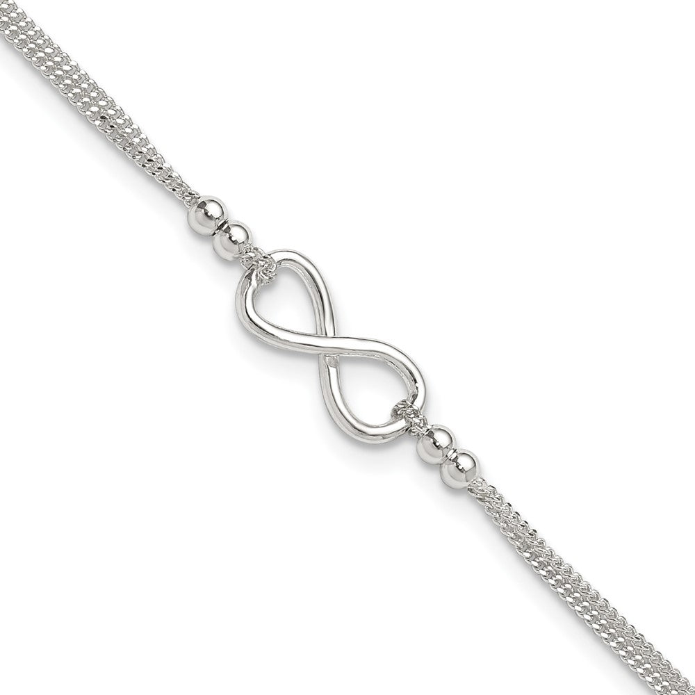 Sterling Silver 2-Strand Beaded Infinity Symbol Plus ext. Anklet