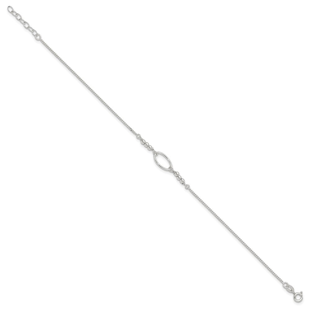 Sterling Silver Oval and Beaded Plus ext. Anklet