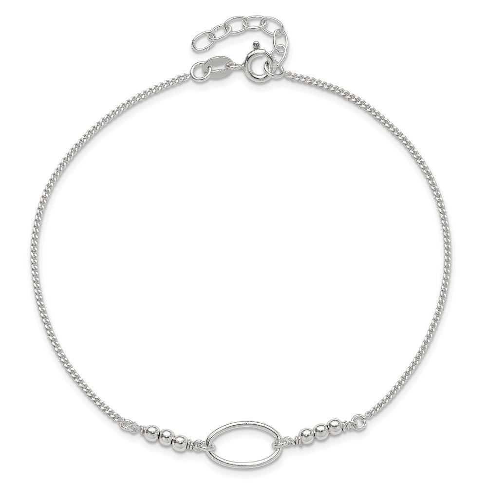 Sterling Silver Oval and Beaded Plus ext. Anklet