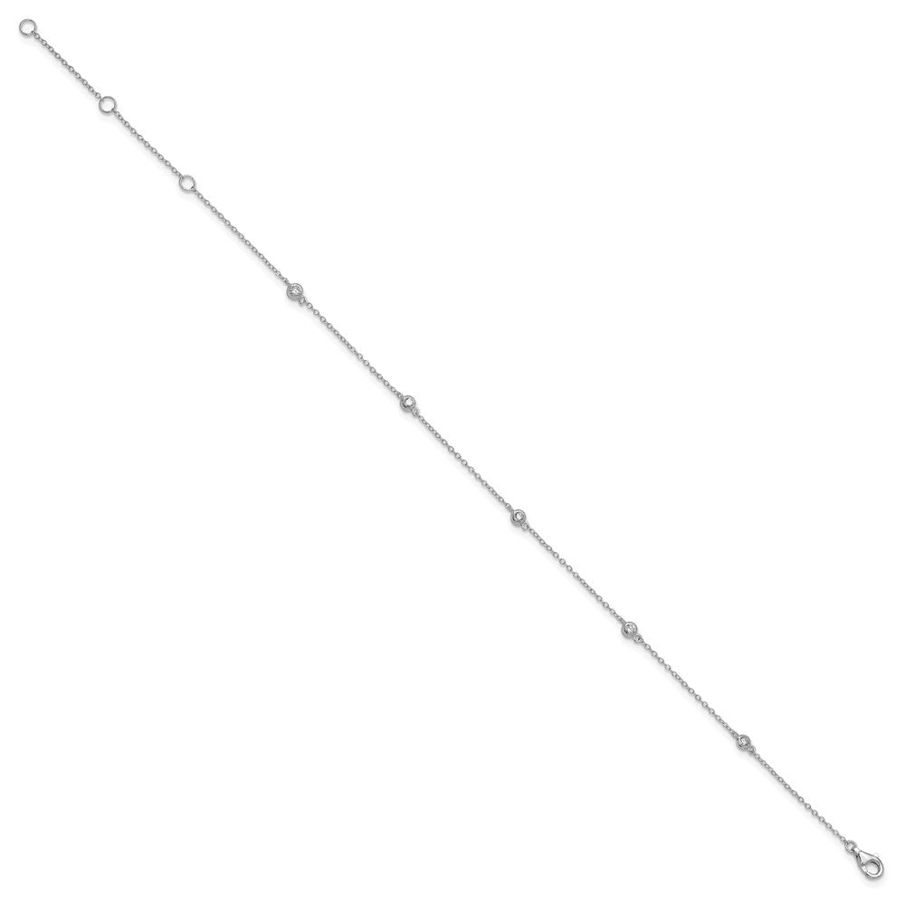 Sterling Silver Rhodium-plated Bezel CZ Plus Ext. Anklet