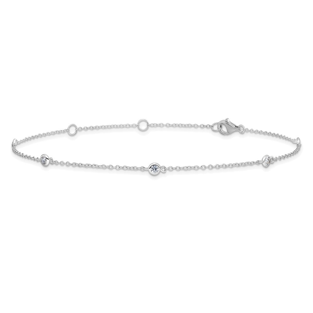 Sterling Silver Rhodium-plated Bezel CZ Plus Ext. Anklet