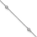Sterling Silver Rhodium-plated Bezel CZ Plus Ext. Anklet