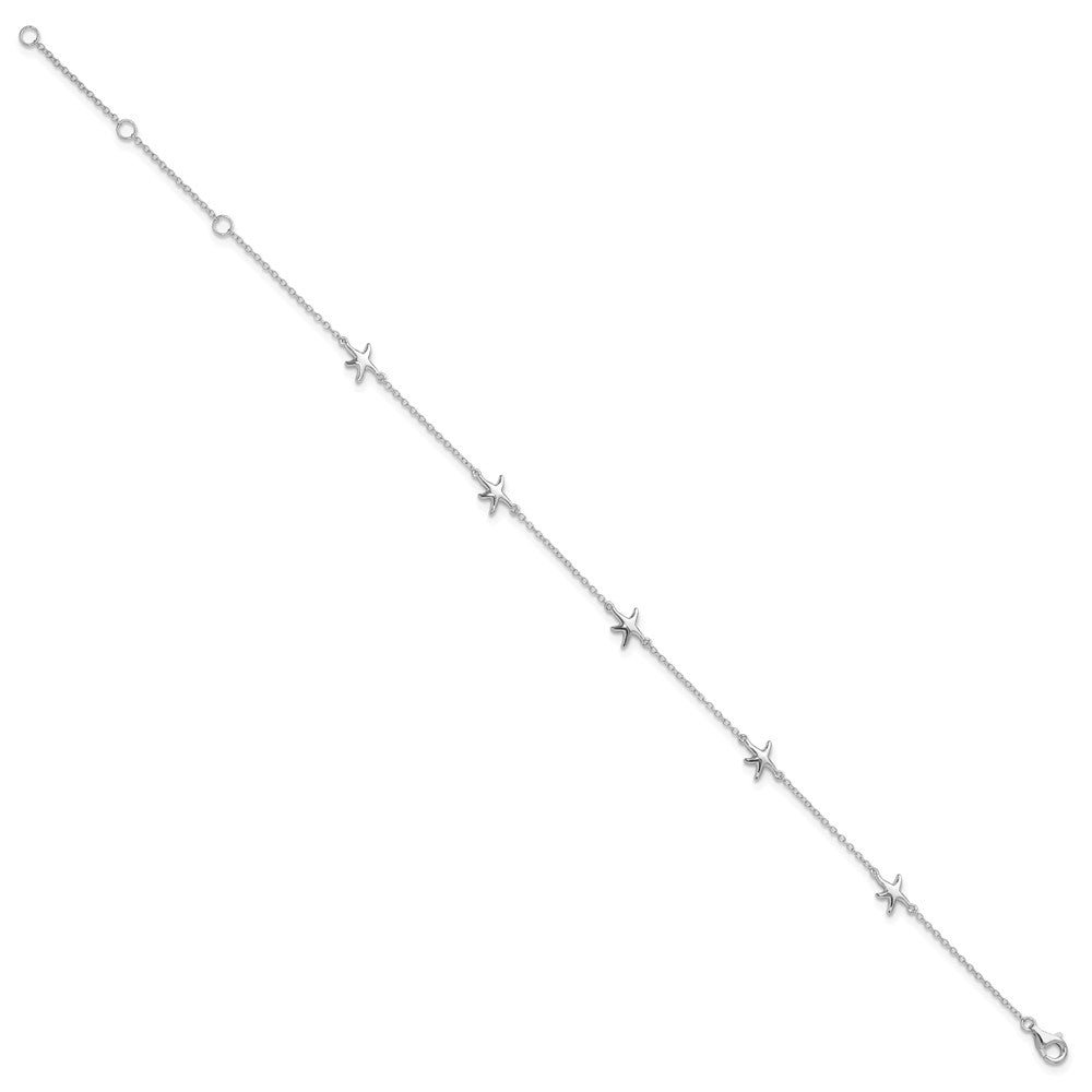 Sterling Silver Rhodium-plated Starfish Plus ext Anklet