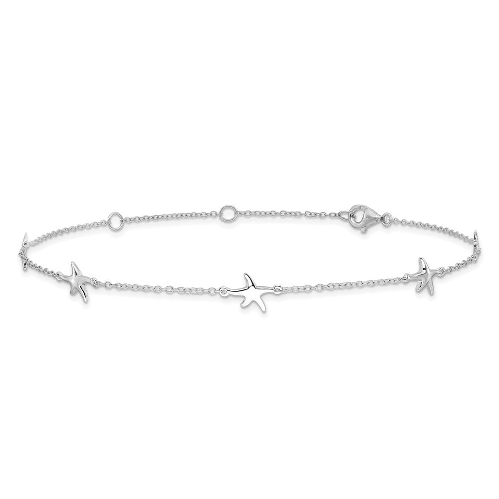 Sterling Silver Rhodium-plated Starfish Plus ext Anklet