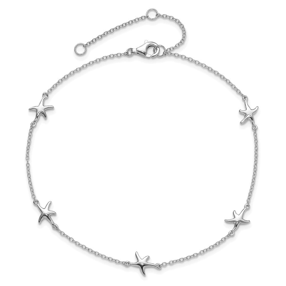Sterling Silver Rhodium-plated Starfish Plus ext Anklet