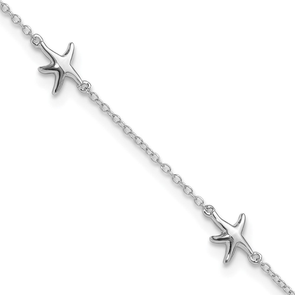 Sterling Silver Rhodium-plated Starfish Plus ext Anklet