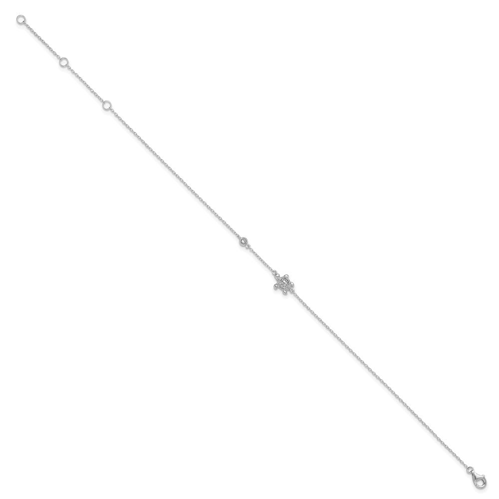 Sterling Silver Rhodium-plated CZ Turtle 9 + 2in Anklet