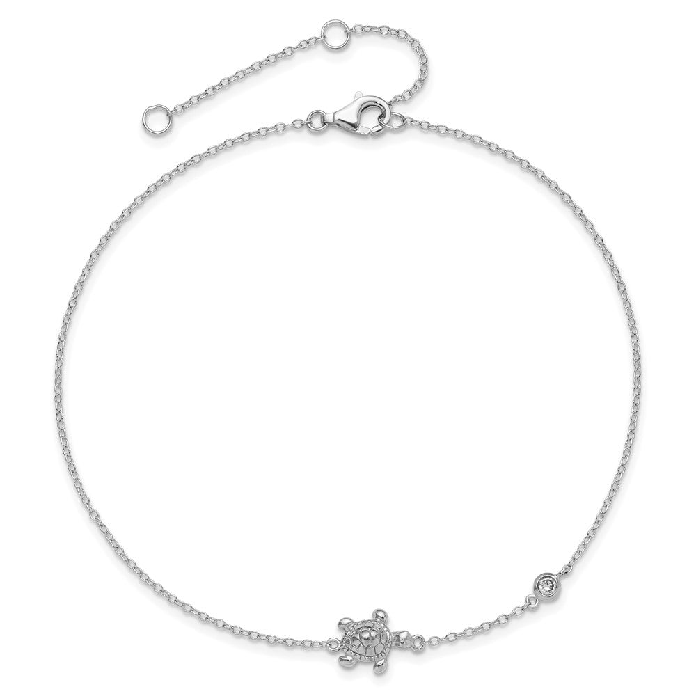 Sterling Silver Rhodium-plated CZ Turtle 9 + 2in Anklet