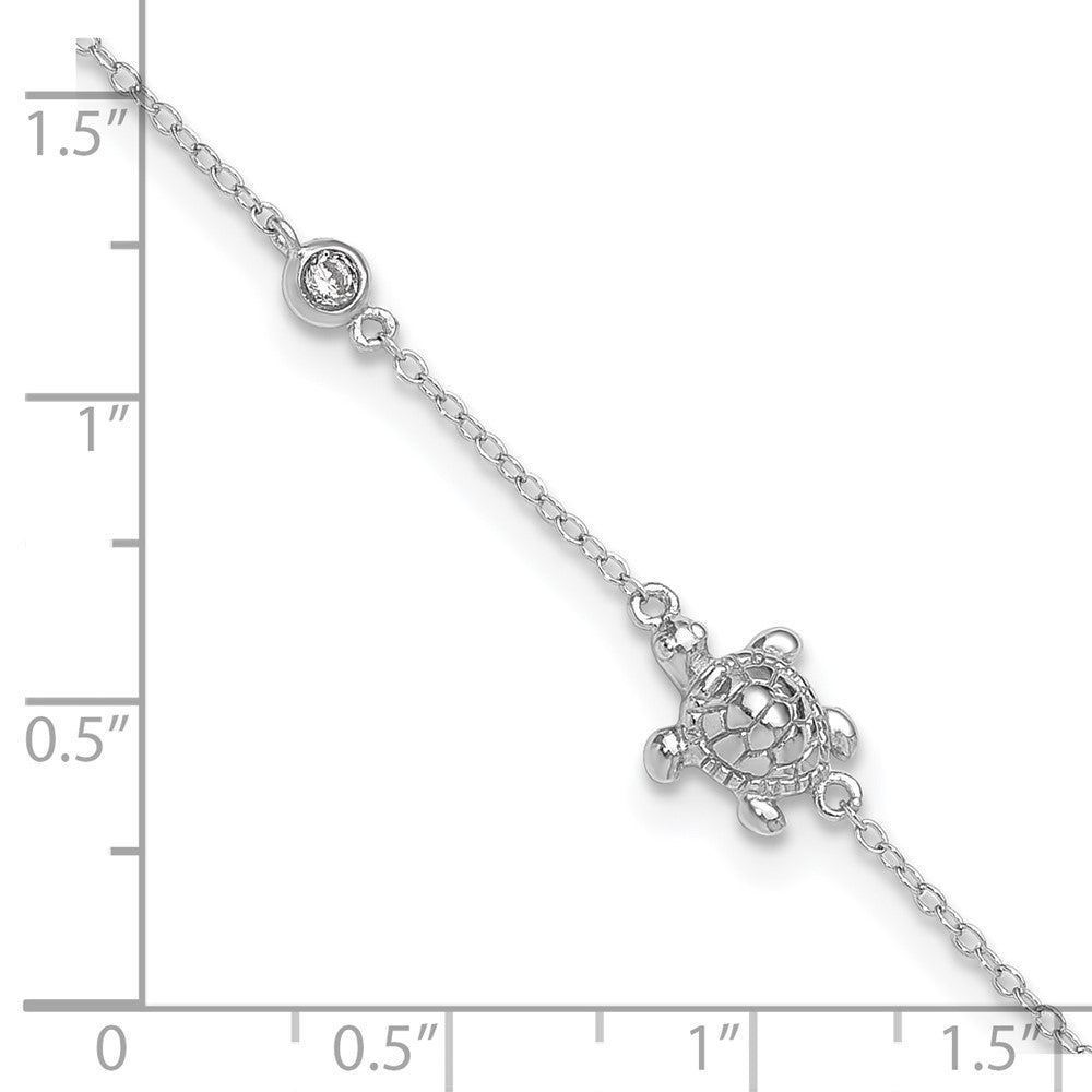 Sterling Silver Rhodium-plated CZ Turtle 9 + 2in Anklet