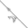 Sterling Silver Rhodium-plated Polished CZ Dolphin 9 +2in Anklet
