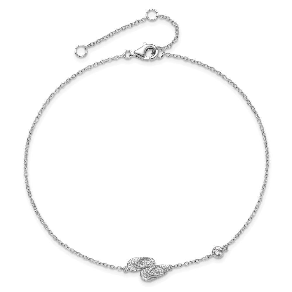 Sterling Silver Rhodium-plated CZ Flip Flops 9 +2in Anklet