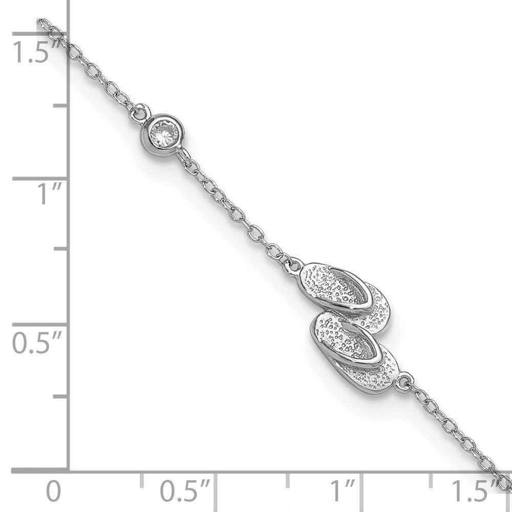 Sterling Silver Rhodium-plated CZ Flip Flops 9 +2in Anklet