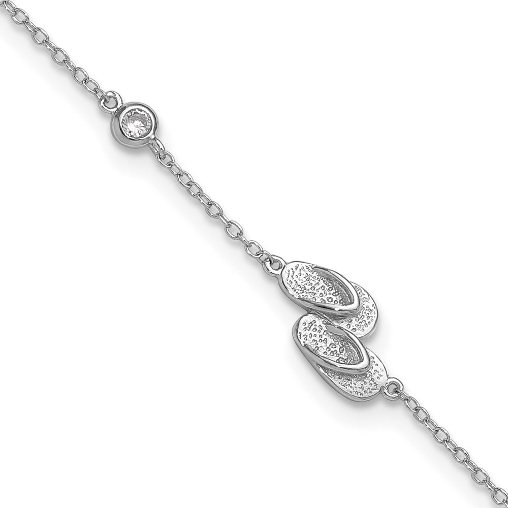 Sterling Silver Rhodium-plated CZ Flip Flops 9 +2in Anklet