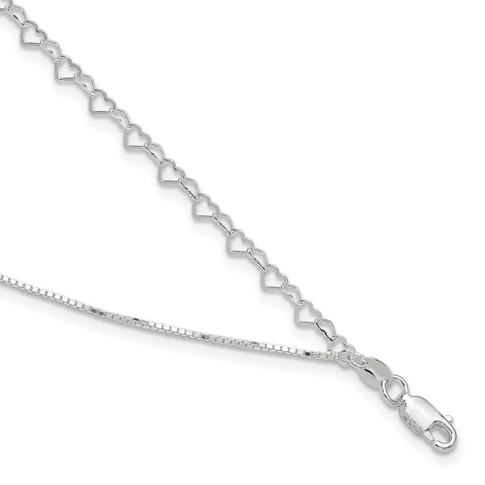 Sterling Silver Polished Double Strand Hearts 9in Plus 1in ext Anklet