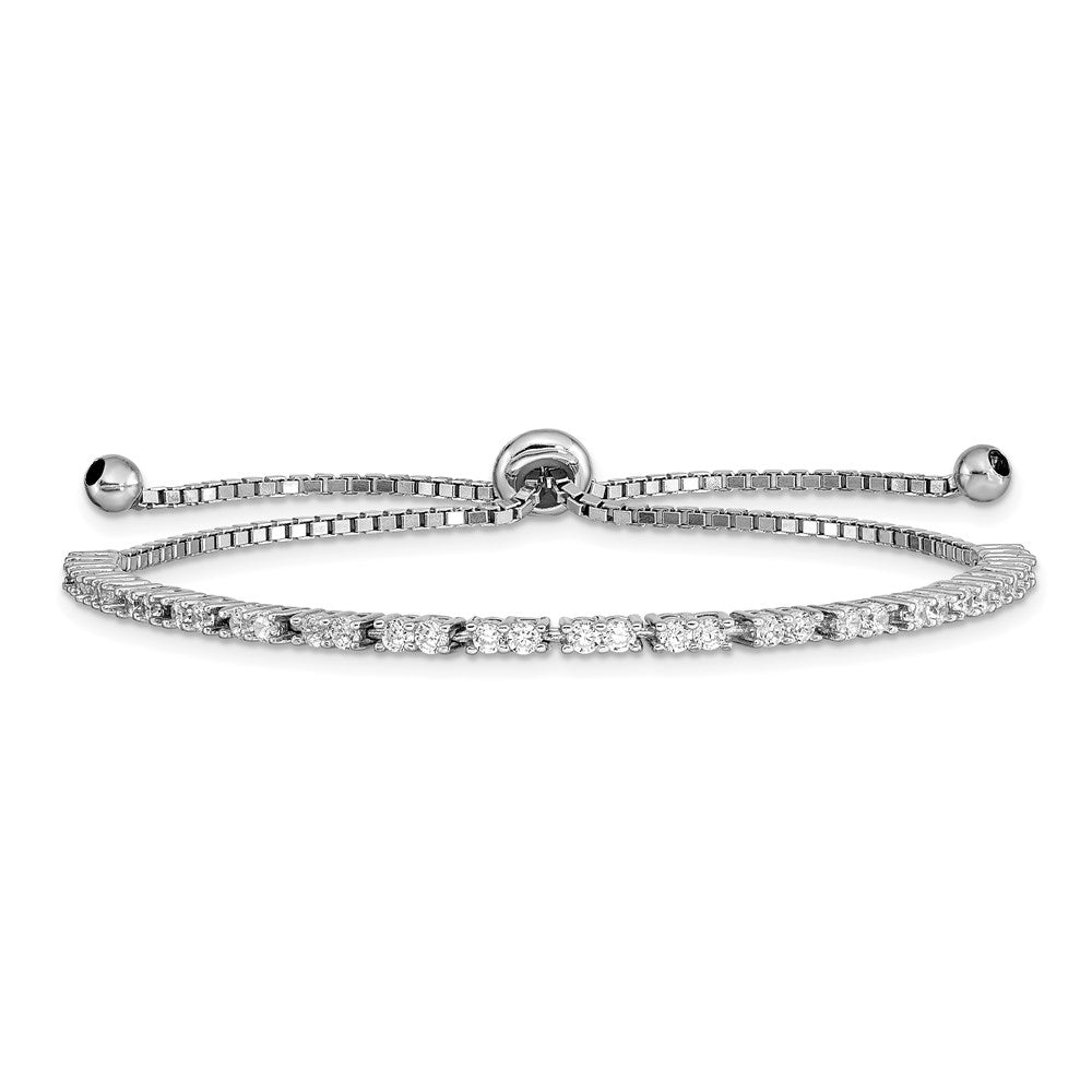 Sterling Silver Rhodium-plated April CZ Adjustable Bracelet