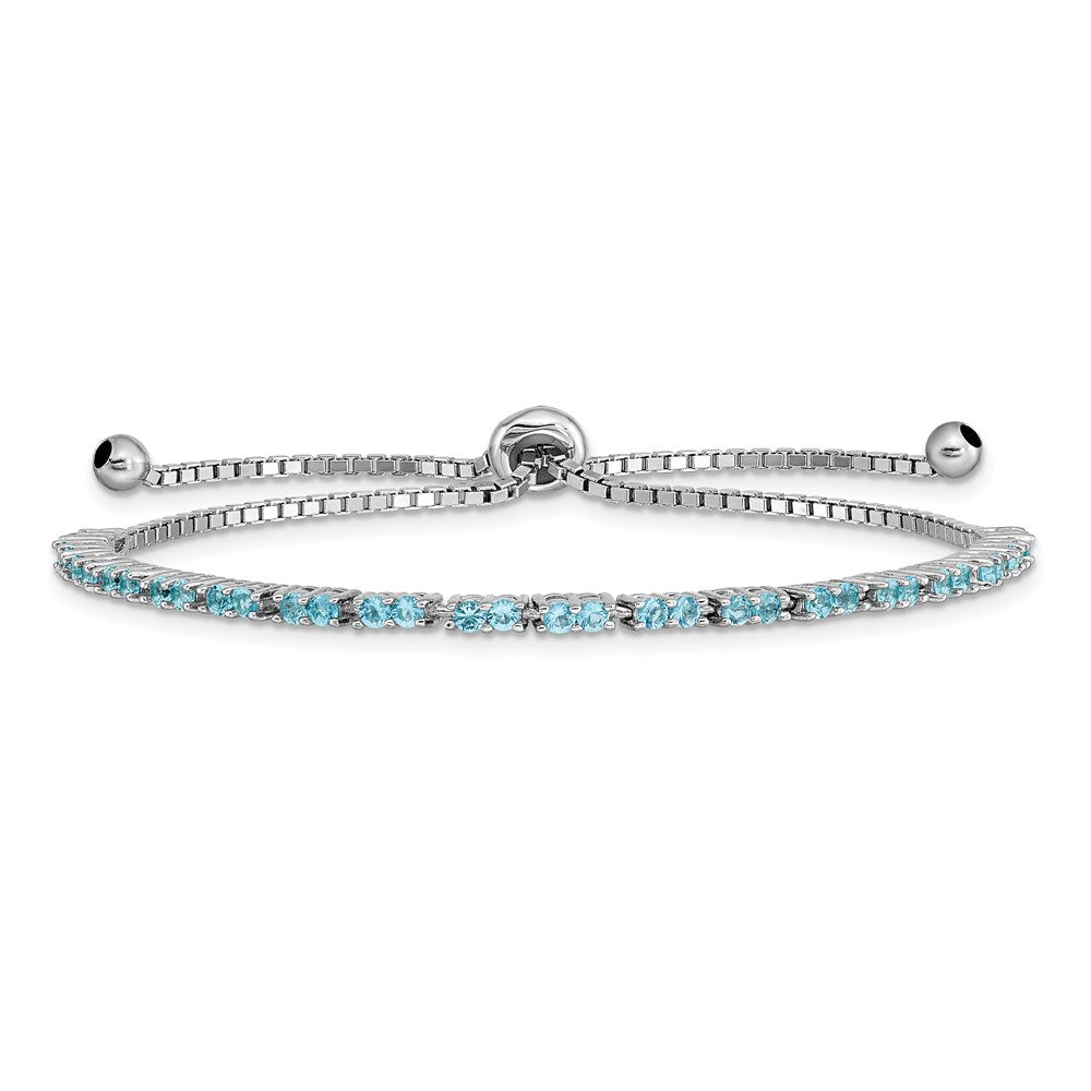 Sterling Silver Rhodium-plated December Blue CZ Adjustable Bracelet