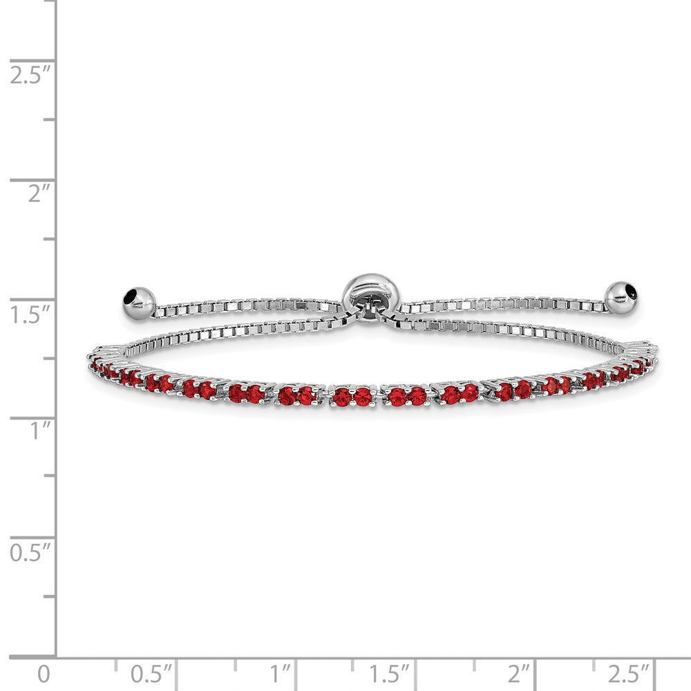 Sterling Silver Rhodium-plated July Red CZ Adjustable Bracelet
