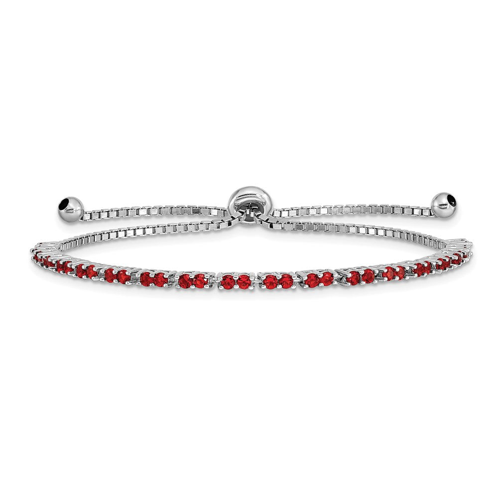 Sterling Silver Rhodium-plated July Red CZ Adjustable Bracelet