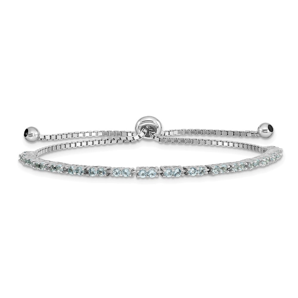 Sterling Silver Rhodium-plated March Light Blue CZ Adjustable Bracelet
