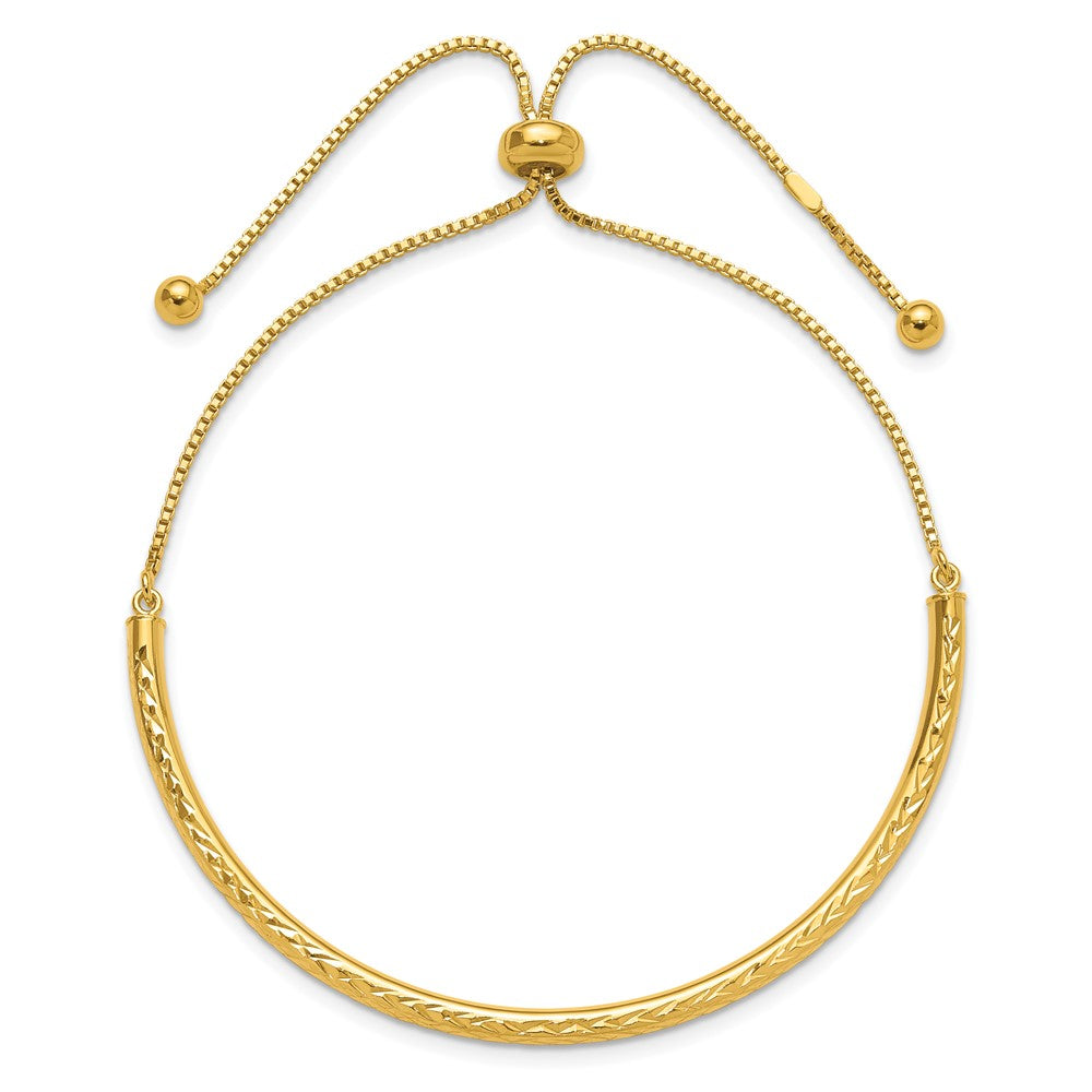 Sterling Silver Gold-tone Diamond-cut Bar Adjustable Bracelet
