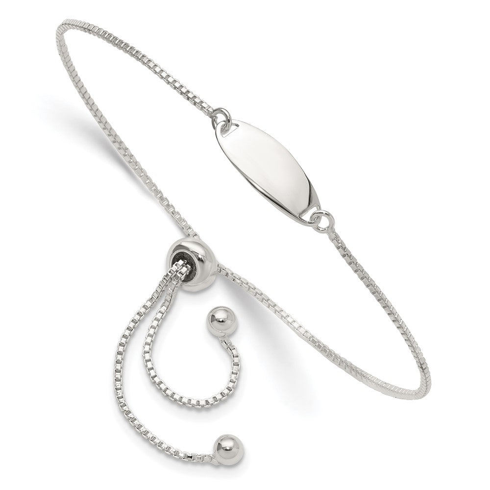 Sterling Silver Polished ID Oval Adjustable Bracelet