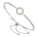 Sterling Silver RH-plated Created Opal and CZ Adjustable Bracelet