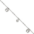 Sterling Silver Rhodium-plated Clover/Horseshoe Dangle 9in w/1in ext Anklet