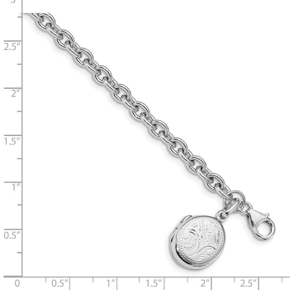 Sterling Silver Rhodium-plated Link with Textured Oval Locket Bracelet