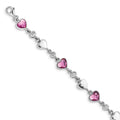Sterling Silver RH Plated Clear & Pink Crystal Hearts w/1in ext Bracelet