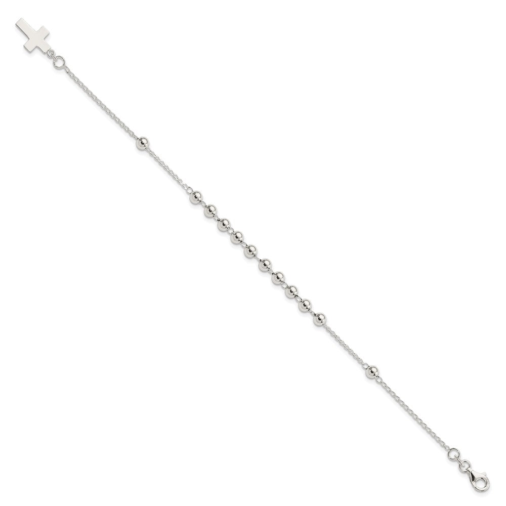 Sterling Silver Beaded Cross Bracelet