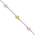 SS RH-plated Multi-color Enamel Butterflies 6.25in w/.75in ext Bracelet
