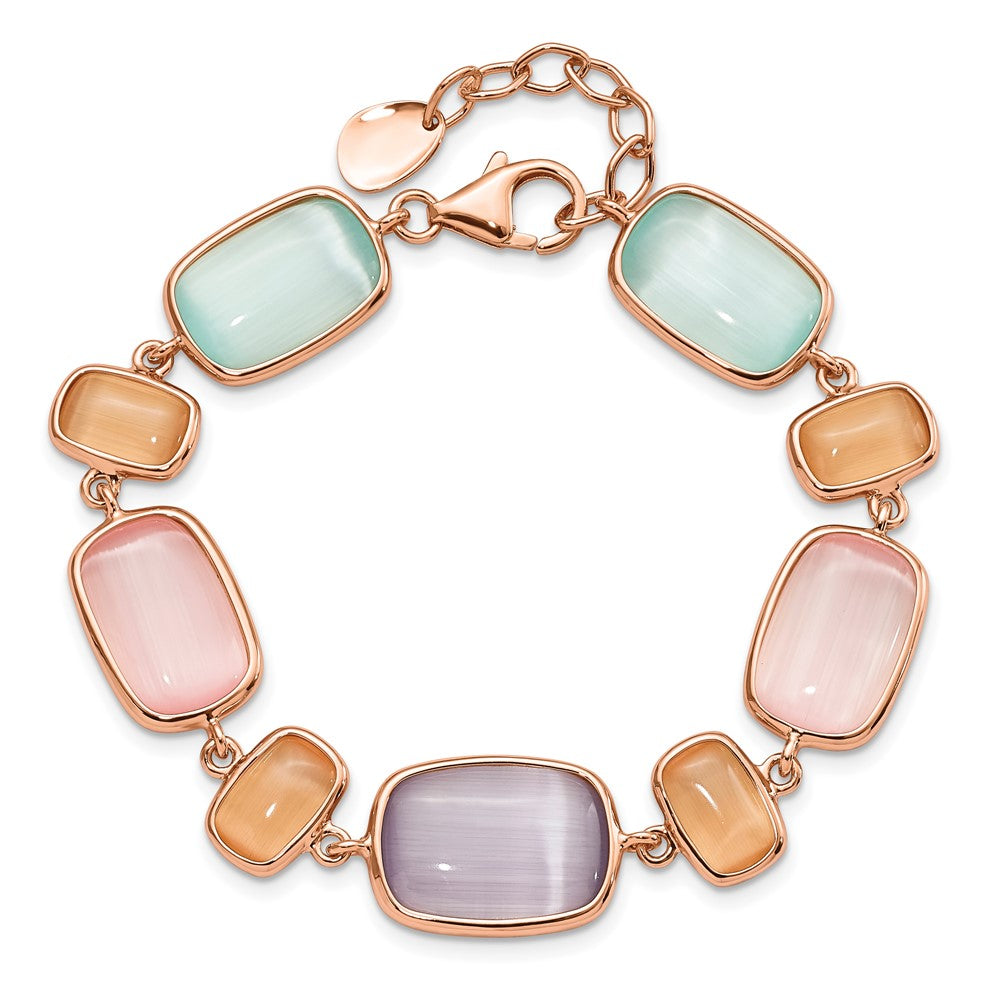 Sterling Silver Rose-tone and Created Cats Eye w/ 1in ext. Bracelet